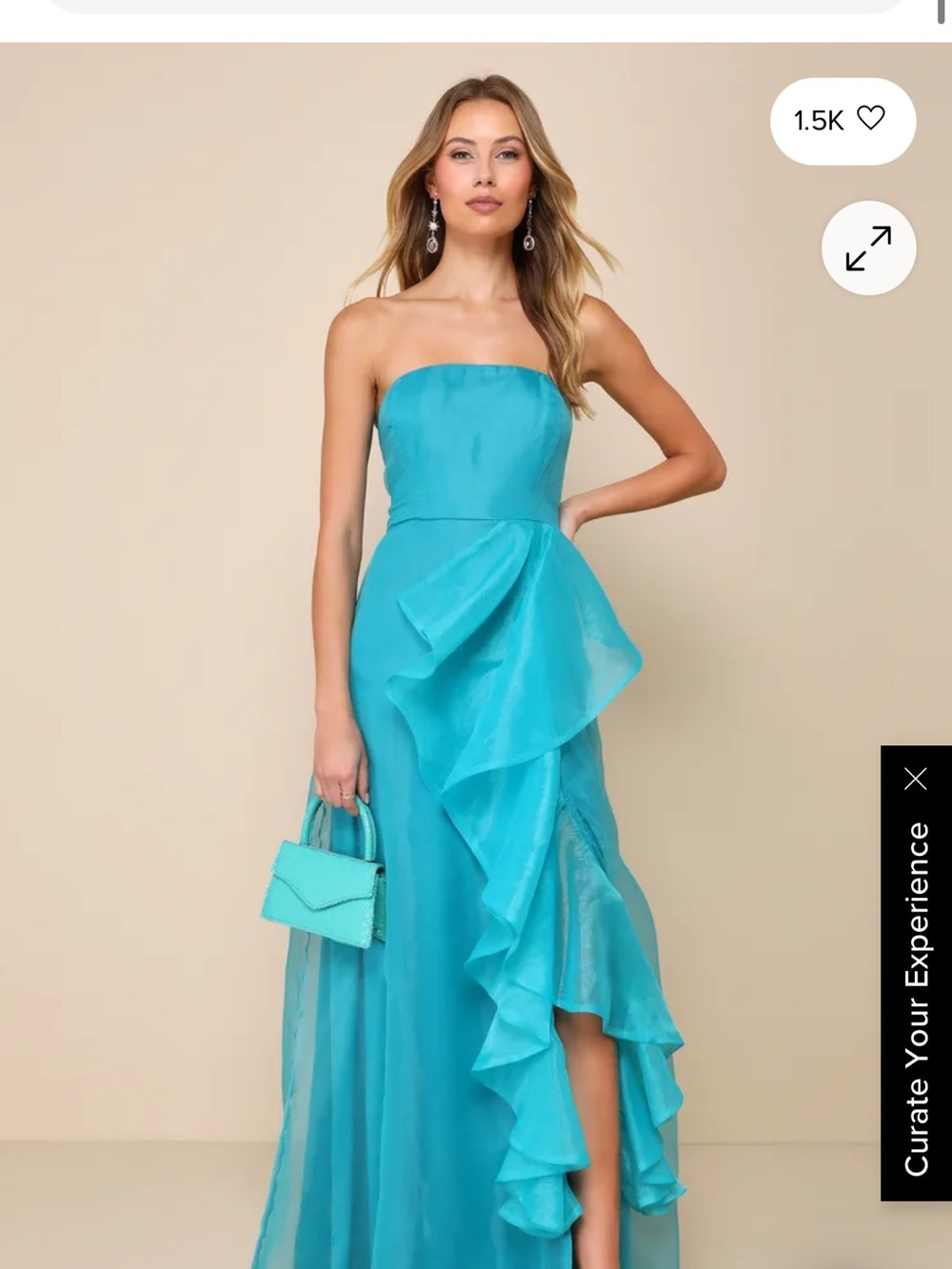 Lulu's Strapless Turquoise Ruffle Evening Dress